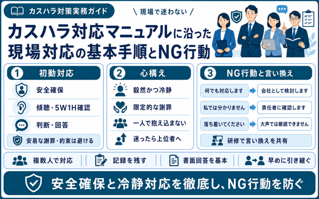 カスハラ対応マニュアルに沿った現場対応の基本手順とNG行動