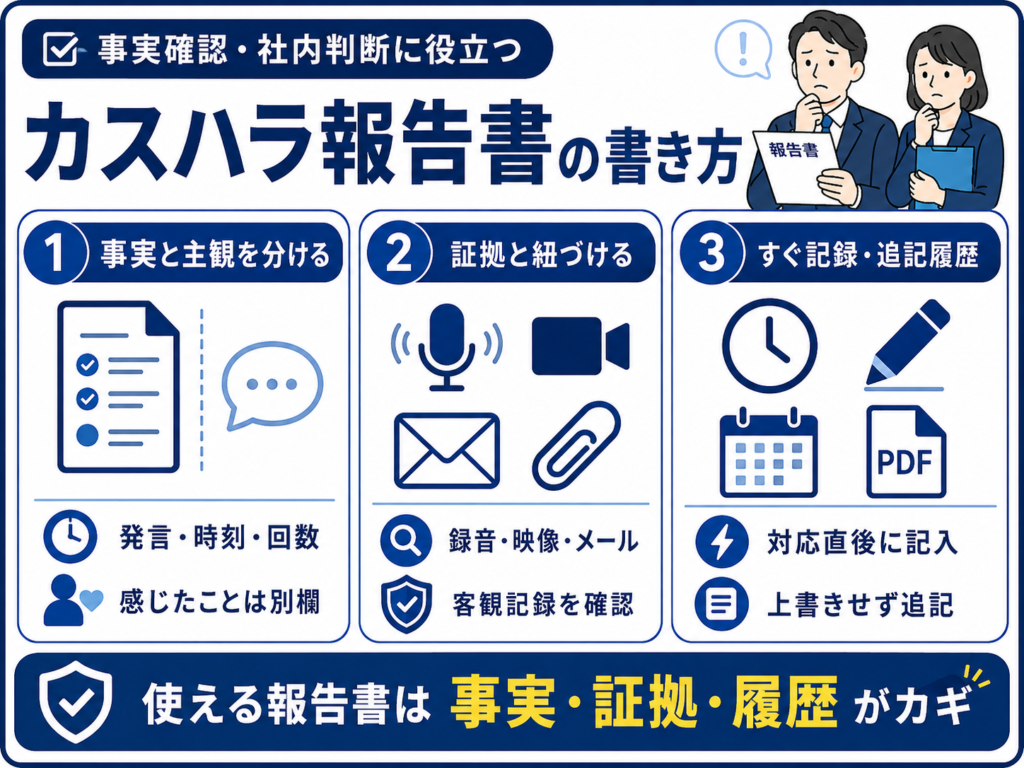 事実確認や社内判断に役立つカスハラ報告書の書き方