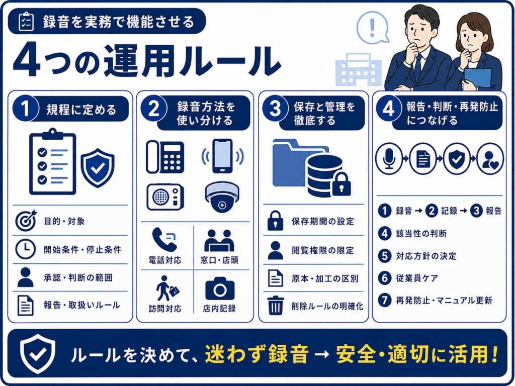 カスハラの録音を実務で機能させる4つの運用ルール