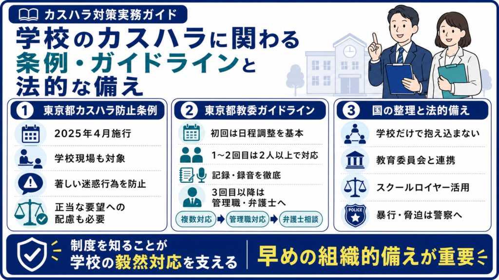 学校のカスハラに関わる条例・ガイドラインと法的な備え